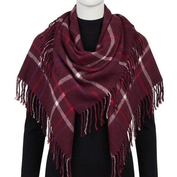 Steve Madden Accessories - Steve Madden Bordeaux Fringe Plaid Blanket Scarf Burgundy Red Square Wrap NWT